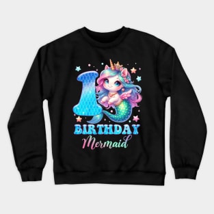 Unicorn Mermaid 1st Birthday 1 Year Old Party Girls B-day Gift For Girls Kids Crewneck Sweatshirt
